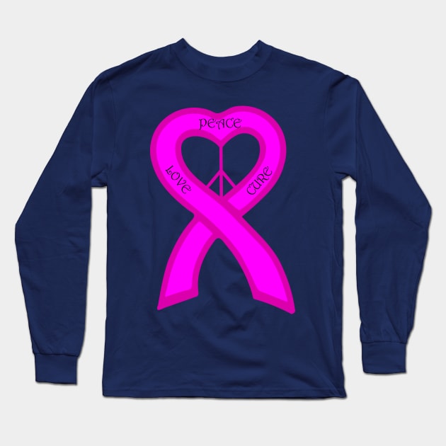 Peace Love Cure Pink Ribbon Long Sleeve T-Shirt by celtgirlz